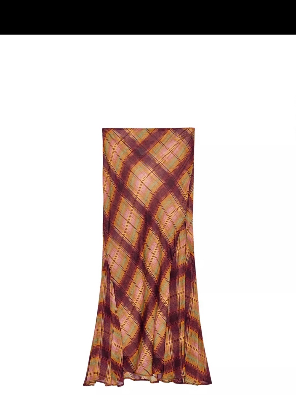 Zara NWT Plaid A-Line Maxi Skirt in Burgundy and Pink